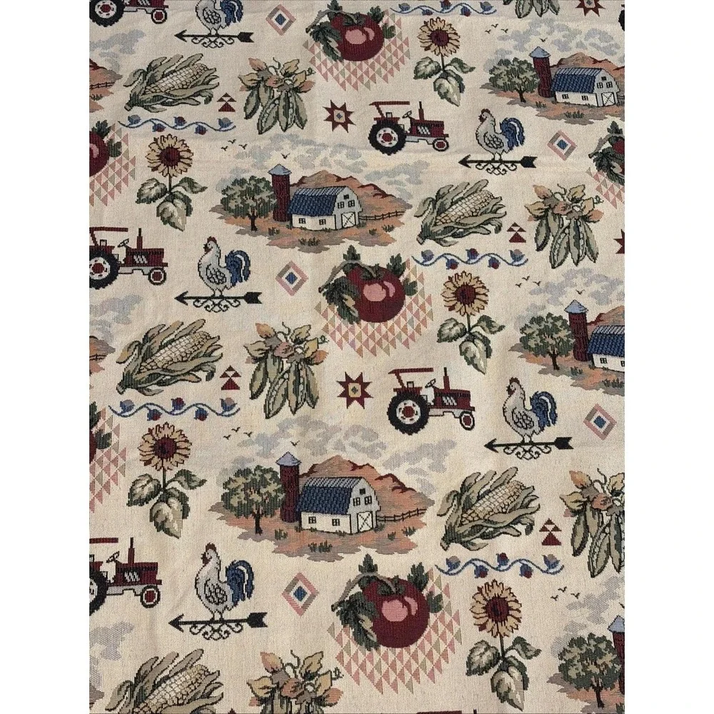 Vintage‎ Farmhouse Tapestry Fabric Panel Farm Barn Tractor Rooster 60x45